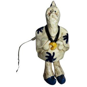 Ceramic Wizard Bell Blue & White Holding the Moon Aged 8" Quirky Magical Decor